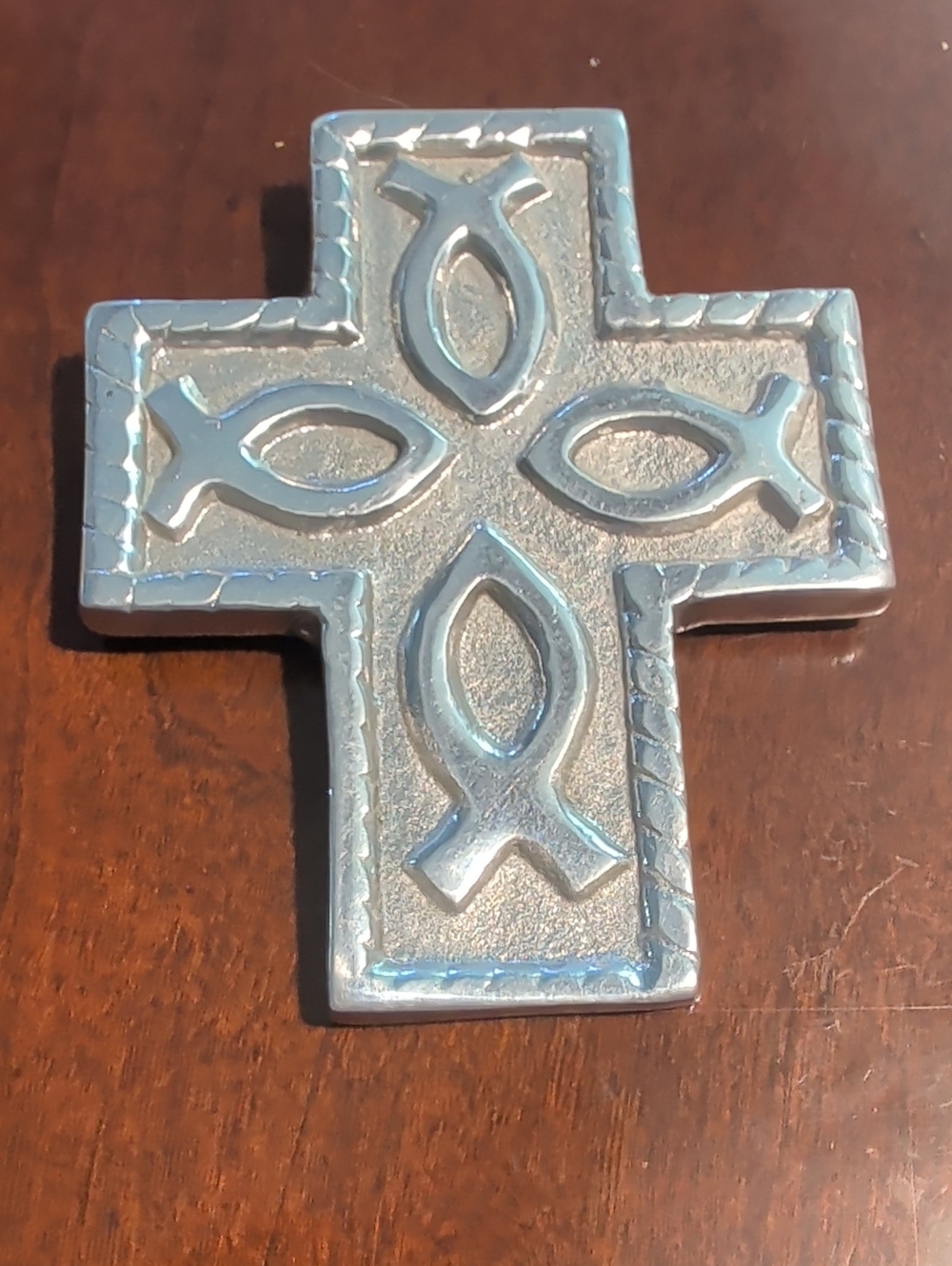 Mexican Cross silver tone fish symbols 3.5" x 3" Christian Decor